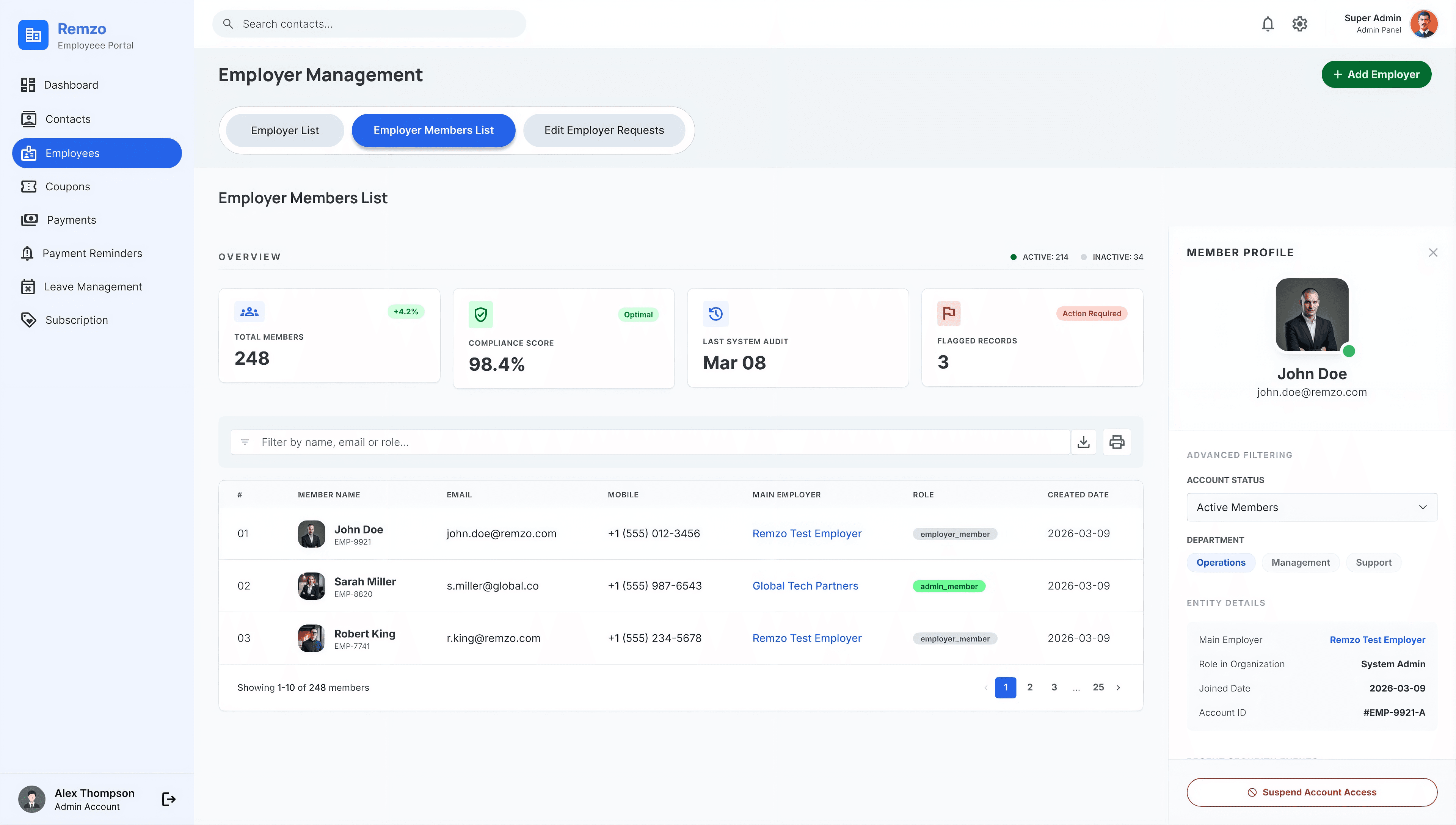 Remzo employer management dashboard